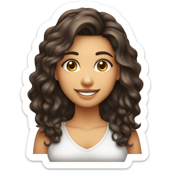 mulher morena um pouco gordinha com olhos grandes cabelo liso curto sorriso largo sticker