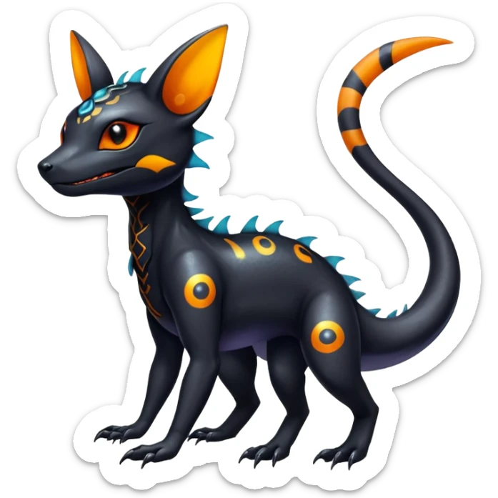 Colorful Iridescent Exotic Black and Orange Salandit-Umbreon-Fakémon-hybrid-creature (full body)  sticker