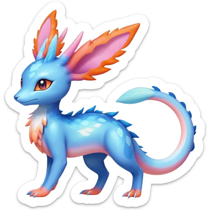Colorful Shiny Exotic Amaura-Salandit-Aurorus-Sylveon-Fakémon-hybrid-creature (full body)  sticker