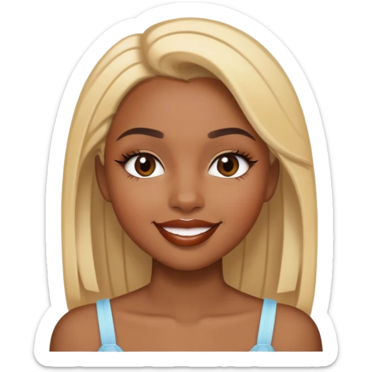 Black girl, whit blonde brown light hair, straight eyebrows, lipliner smiling sticker