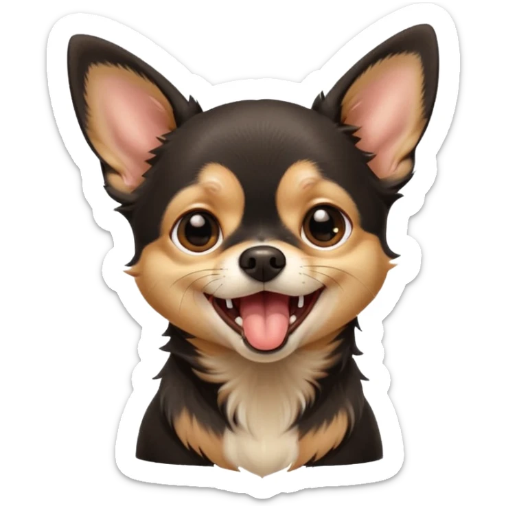 A high-resolution digital illustration of a cute black and tan chihuahua yawning. portrait in a clean, semi-realistic style sticker
