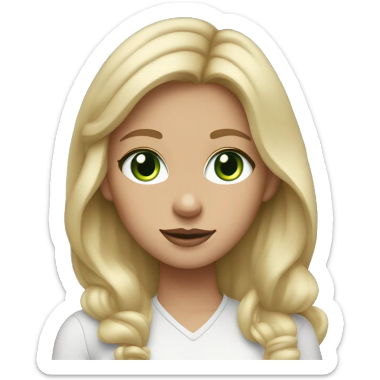 Blonde girl, green eyes, wearing AirPods and working on MacBook Air  sticker