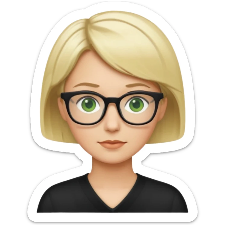blonde teacher with short hair and green eyes and black glasses sticker