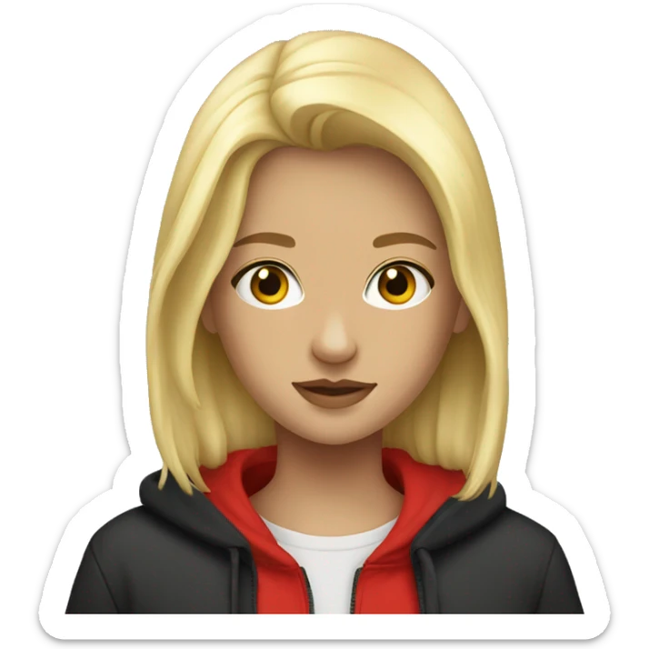 a blonde girl with an albanian hoodie  sticker