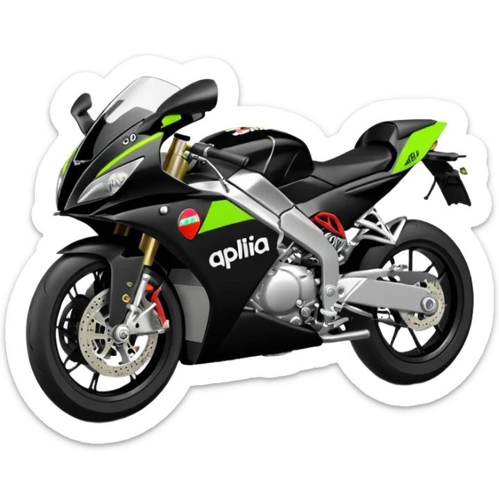 moto sportiva con scritta aprilia nera e solo avanti fluorescente  sticker