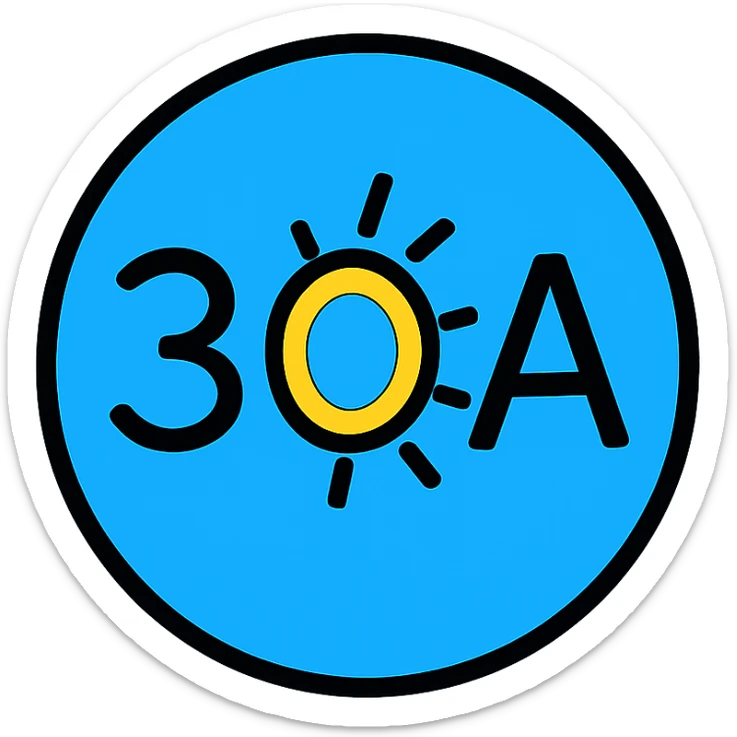 color outline icon of the 30A logo, vibrant and friendly, suitable for digital use sticker