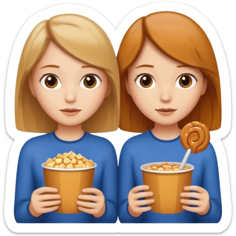 Two girls one caramel coloured hair but short shoulder length hair and one the same colour hair but longhair  they are watching a movie sticker