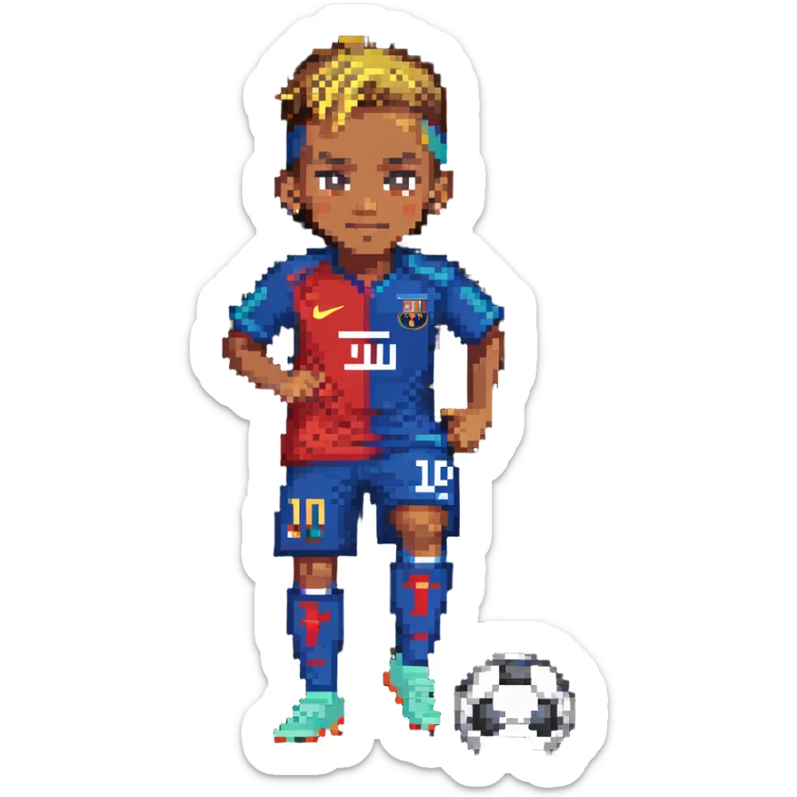 Neymar Jr, Brazilian soccer player with distinctive hairstyle, wearing soccer jersey, in action pose sticker