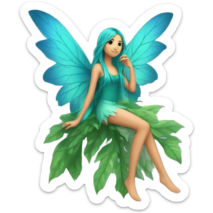 Beautiful, leaf, fairy, blue, turqoise, green, long hair, big wings sticker