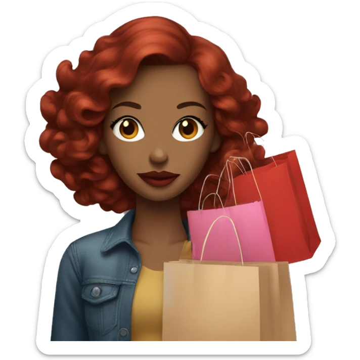 Woman with dark red hair big lips with shopping bags  sticker