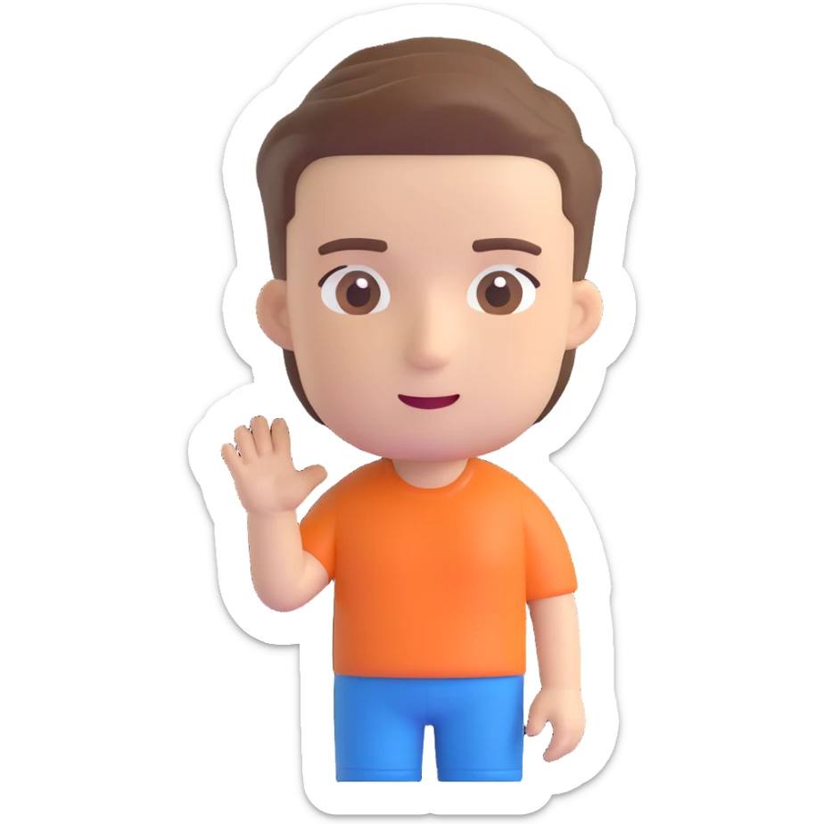 3D cartoon male character with white skin tone, brown hair in a short fade haircut, playful vibe, Bitmoji-like style, suitable for emoji faces sticker