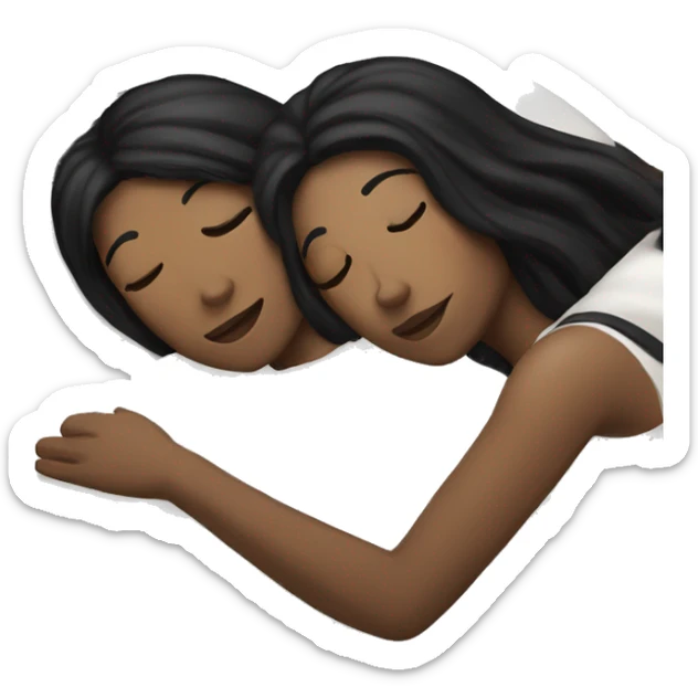 Lesbians with long black hair and white skin laying in bed together sticker