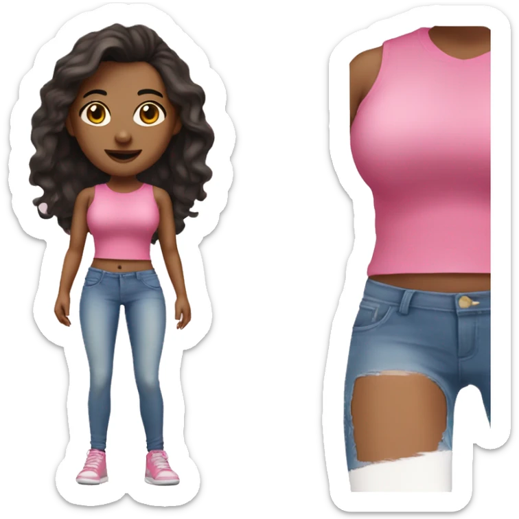 Brunette white baddie with a small waist in a pink top with jeans and sneakers  sticker