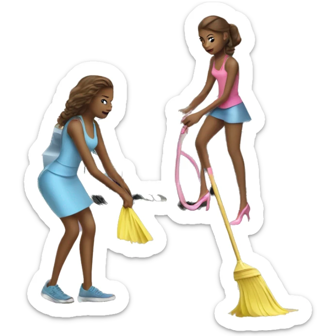 Two girls cleaning a verry expensive car with fashion clothes  sticker