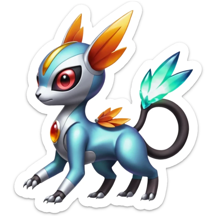 Shiny Colorful Futuristic Cyber-Vernid-Trico-Meloetta-Latias-Koraidon-Peppercat-Protogen-Pokémon-Digimon-Fakémon-fusion-hybrid-creature sticker