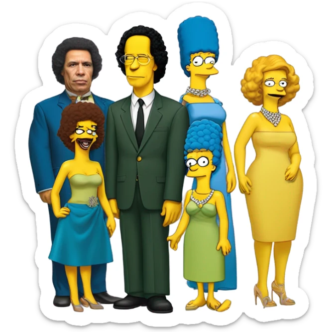 muammar gaddafi with the cast of the simpsons at the met gala sticker