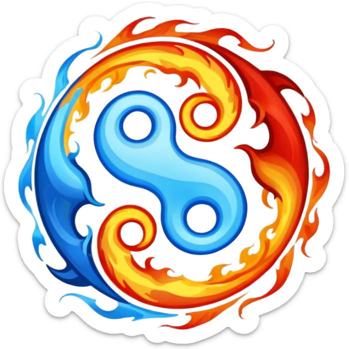The fire and water emojis are in the form of the yin-yan symbol in front of a completely black background. let the background be black sticker