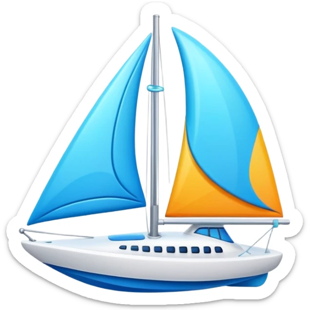 Animated emoji pack, 3D cute style, abstract sailboat AI icon, futuristic banana character, loop animation, transparent background, sticker style sticker