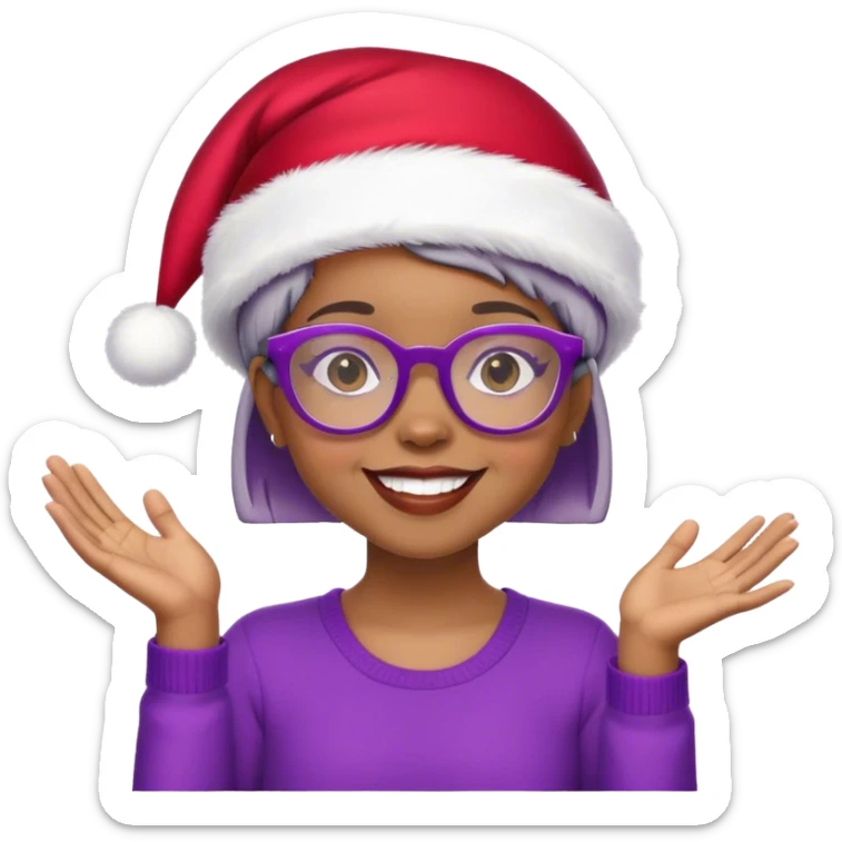 Light skinned Black girl with purple glasses short natural gray haircut celebrating Christmas sticker