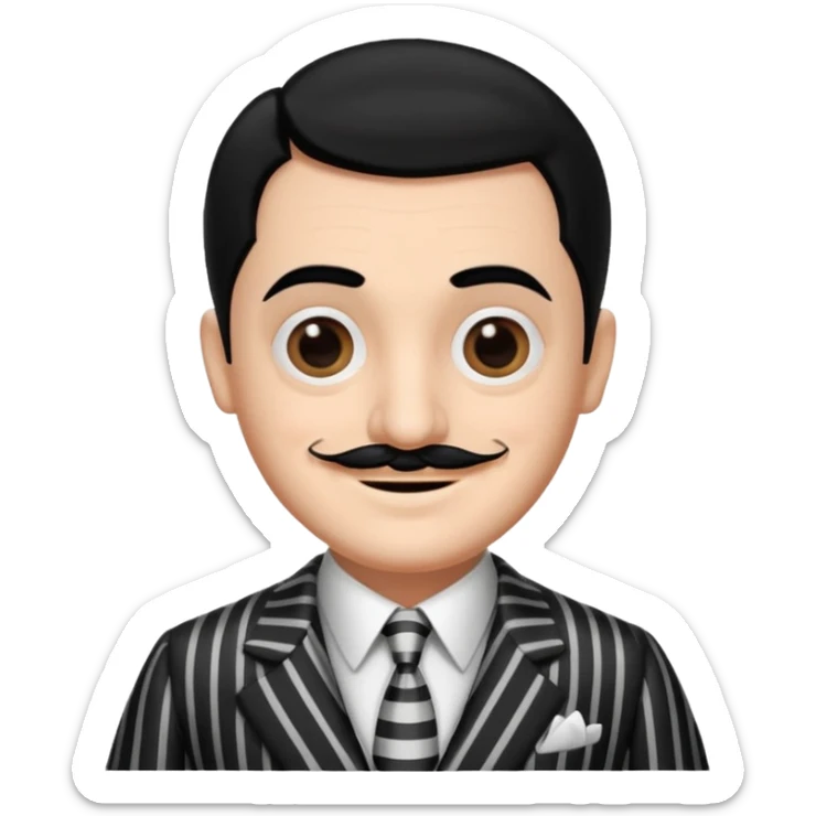 Design Gomez Addams in a striped suit with slick hair & quirky smile. sticker