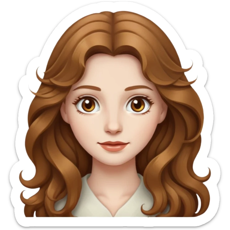Me faça uma moça de cabelos ondulados longo cor castanho claro, olhos hanzel, pele branca pálida sticker