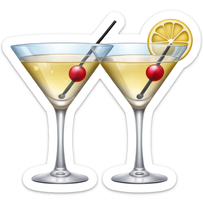 two realistic glasses of cocktail in emoji style, one coupe glass and one martini sticker