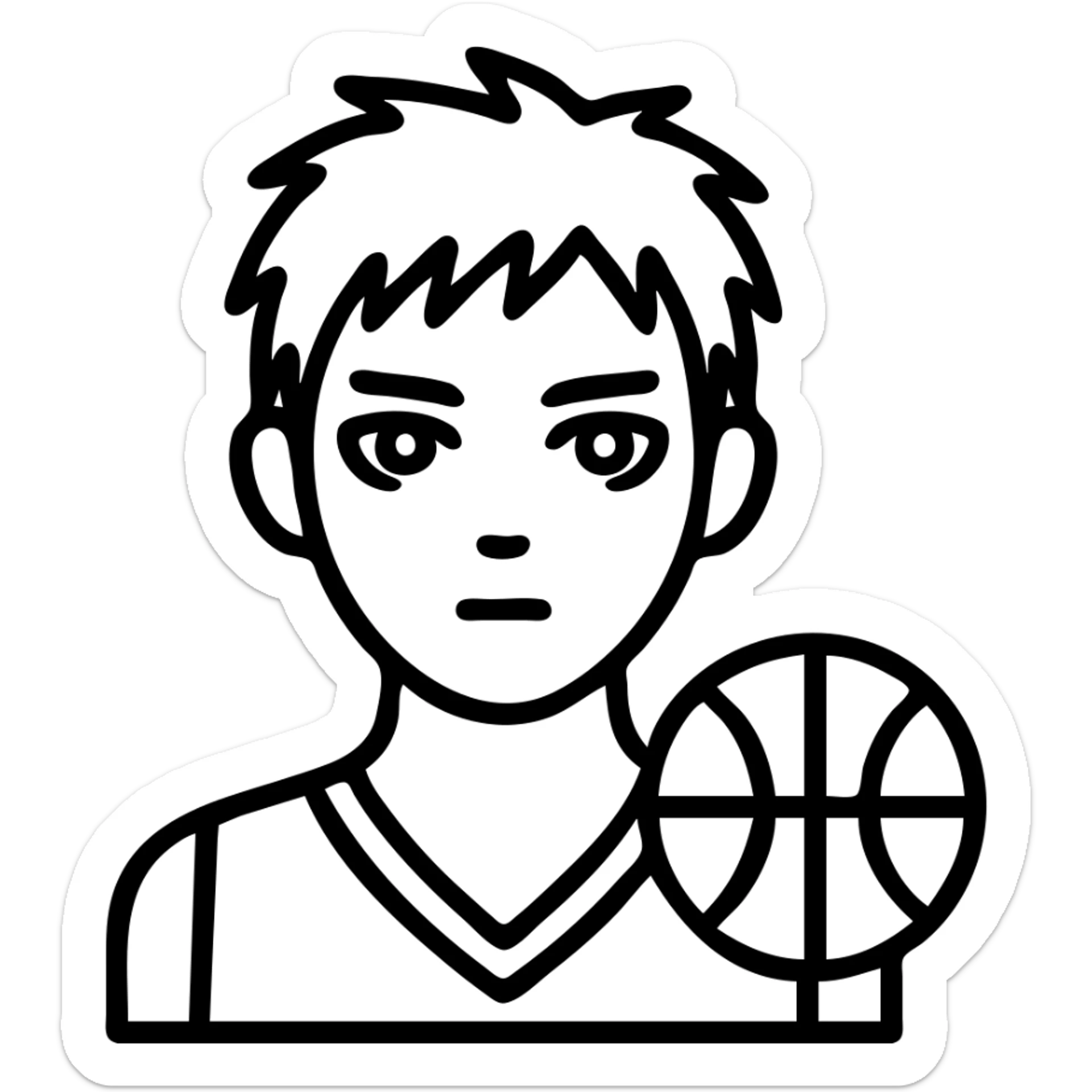 minimalist icon of Seijuro Akashi, red hair, two-tone eyes, basketball theme sticker