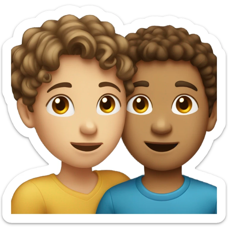 Brown straight hair girl kissing a brown curly hair boy sticker