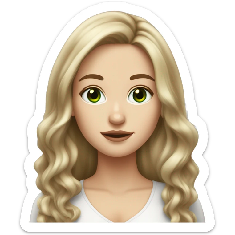 White girl with long voluminous brown hair with blonde highlights green eyes sticker