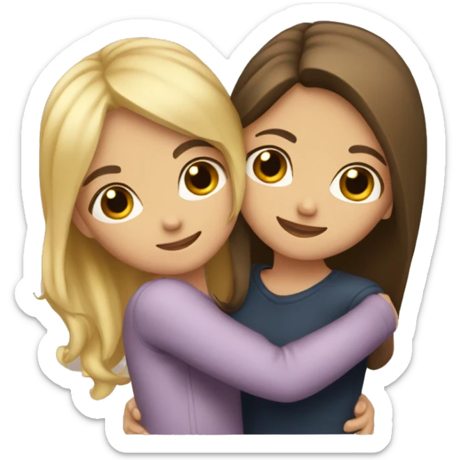 Best friends blonde girl and brunette girl hugging (with heart) sticker