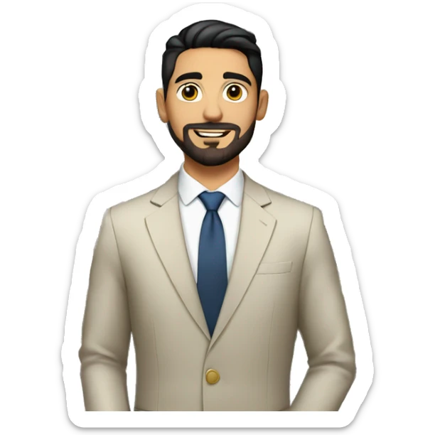 Young man Real estate agent Italian short black hair and goatee in elegant  suit  standing in front of a house  sticker