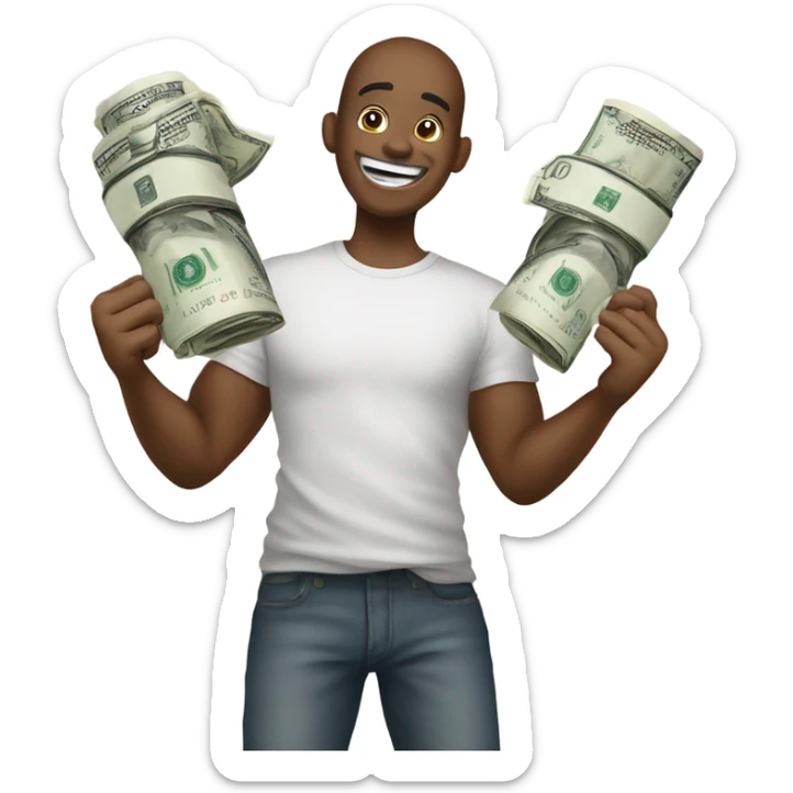 person very happy with a rolled up dollar and a pile of salt sticker