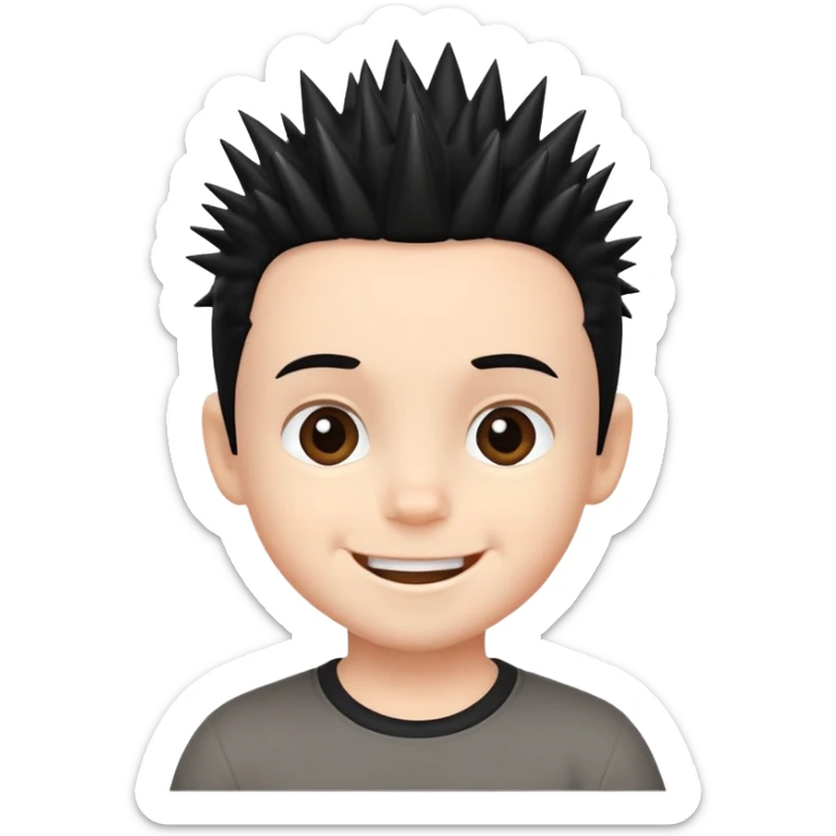 hazme un emoji como los de iphone personalizado, que sea de un niño de 4 años piel blanca/rosada (español), con pelo negro de punta y sonriendo sticker