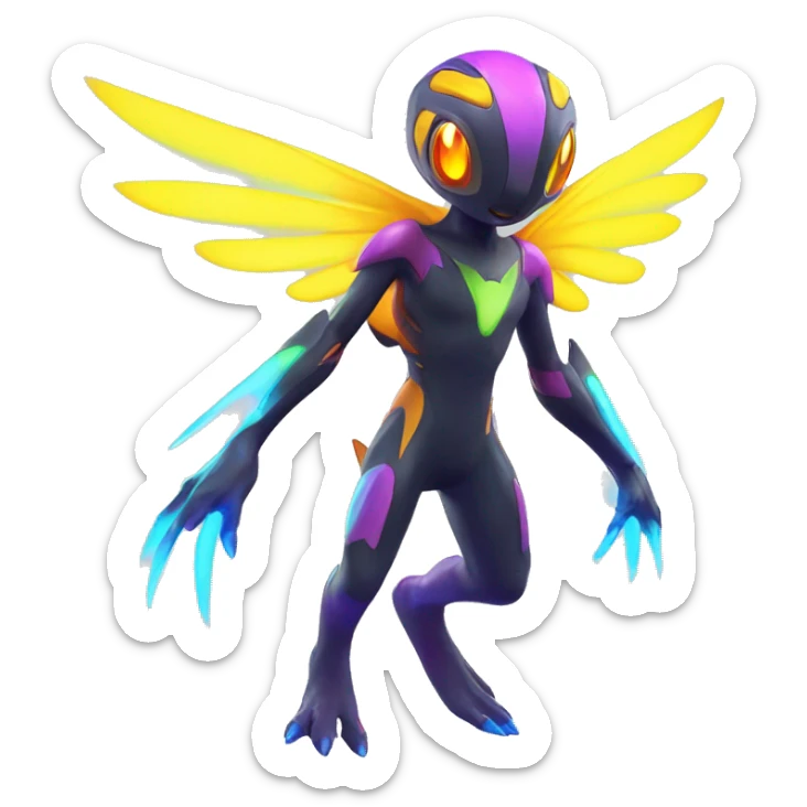 Colorful Neon Colors Vibrant Colors Flying Futuristic Fakémon-Pokémon-Creature Full Body sticker