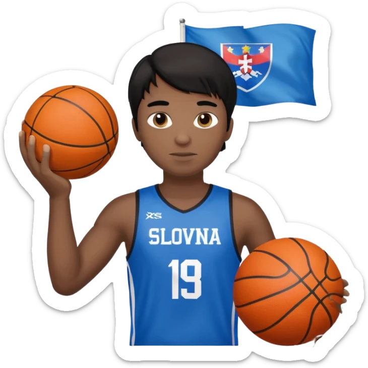 light black skin guy black hair in one hand basketball ball and in other Slovenia flag no this.. 🇸🇮  sticker