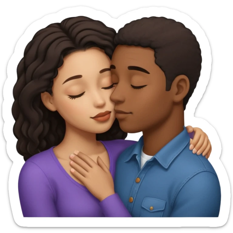 Ebony couple, light skin female brown skin male kissing sticker