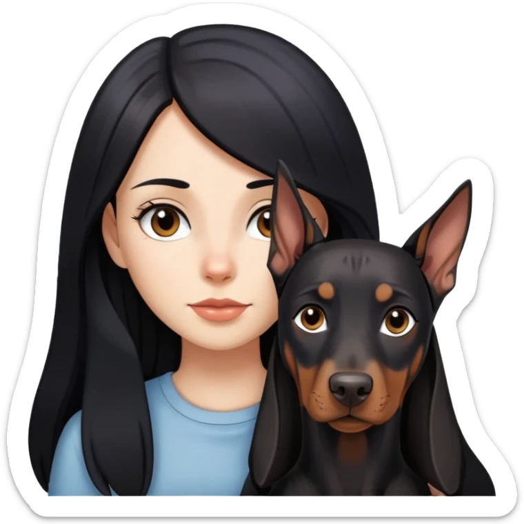 girl with long black hair and doberman dog sticker
