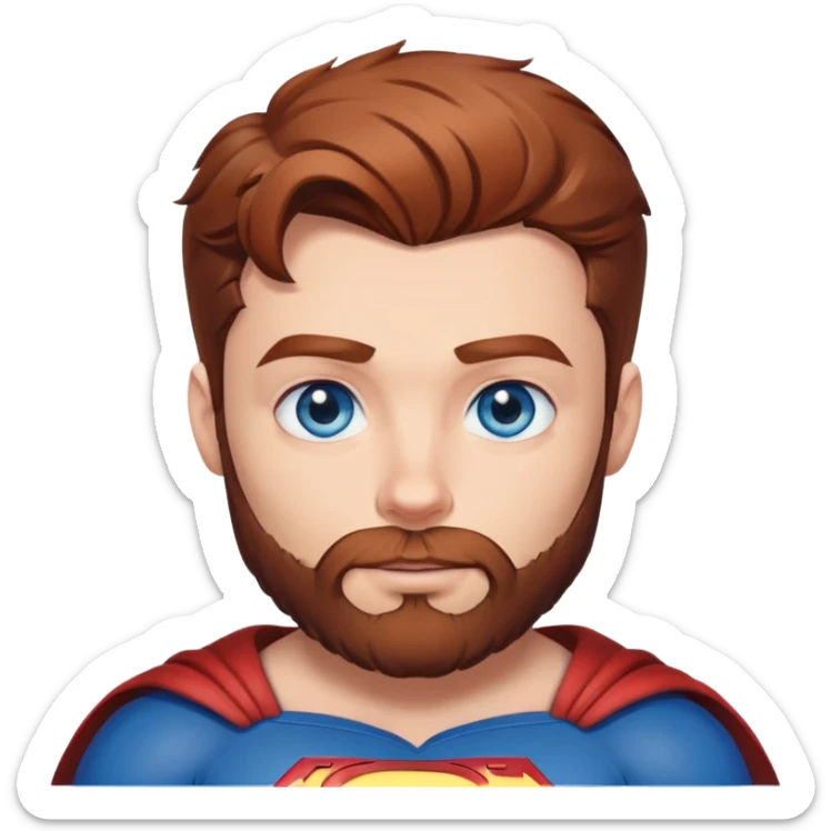 Handsome Superman with blue eyes redish brownish hair and full scruffy beard making a heart emoji sticker