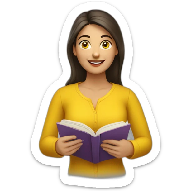 Armenian women with the yellow clothes reading book and looking at camera and smiling  sticker