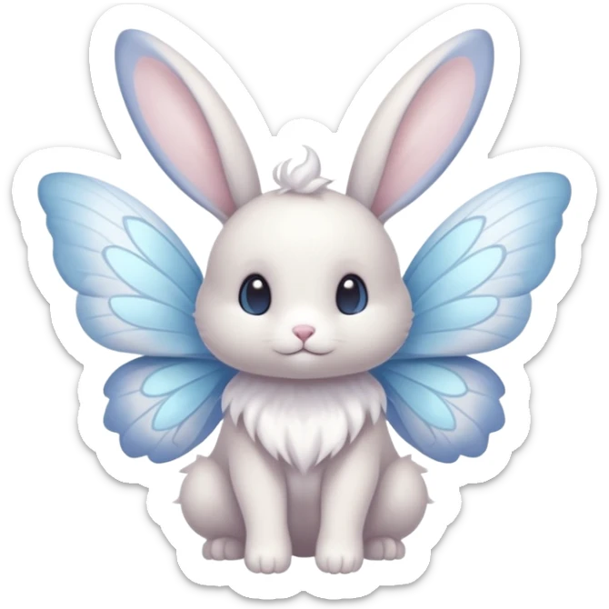 White pastel divine winged angelic furry bunny-butterfly-fairy-Fakémon-Minccino-Meowstic-hybrid-fusion (full body) sticker
