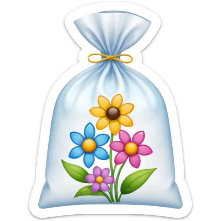 sac plastique noué et gonflé pour tamponner la peinture et créer de magnifiques fleurs colorées. sticker