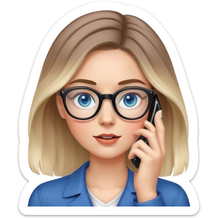 Pale Realistic balage hair woman wearing glasses and blue eyes speaking on 1 cell phone sticker