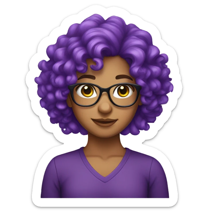 tanned girl in glasses with purple curly hair sticker