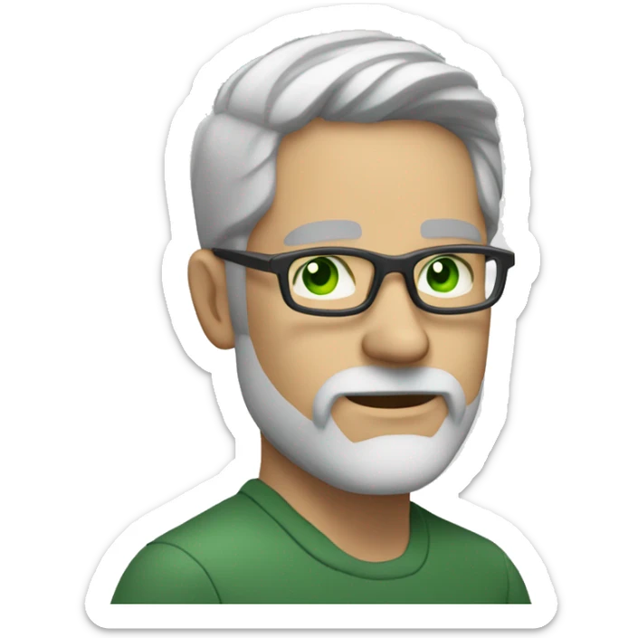 40 year old white man with grey hair and grey beard and green eyes and dark glasses sticker