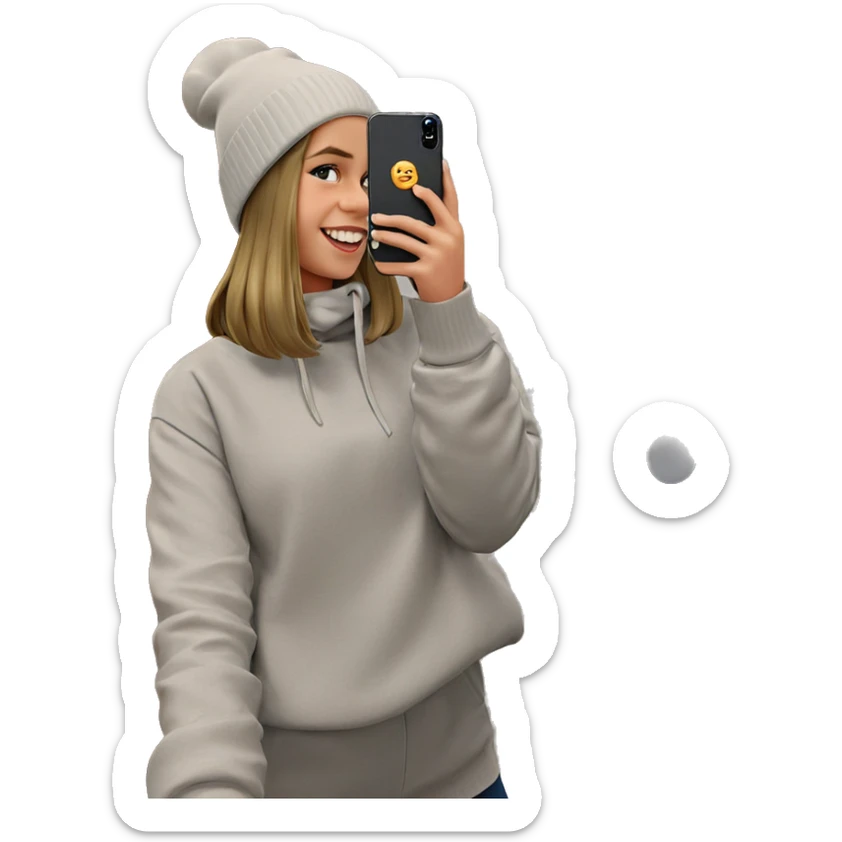 girl smiling in beanie selfie sticker
