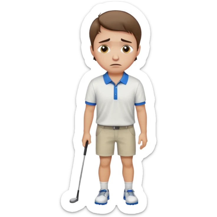 Handsome male.short brown hair.wearing golf shirt and shorts.crying. garden background  sticker