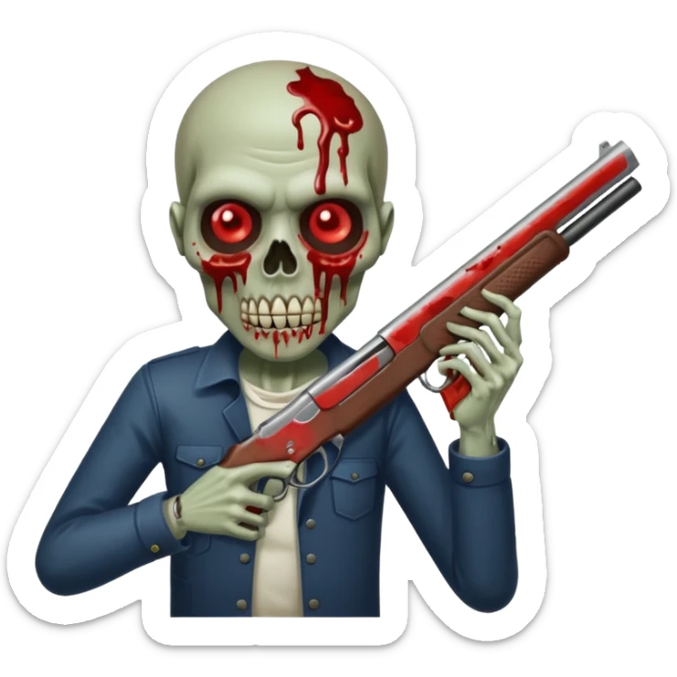 Bloody zombie shotgun pointed straight forward. In the style of your bleeding skull zombie art, but a shotgun pointing forward, not at an angle sticker