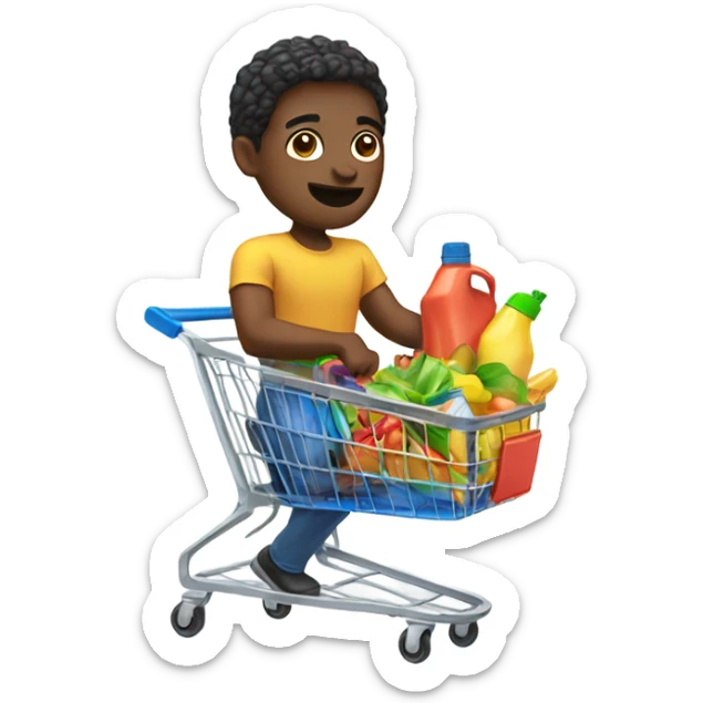 Black person with shopping cart and water gun sticker