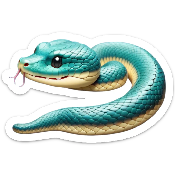 Meme-Worthy Cute Sleeping Chinese Water Snake Portrait Emoji, Head resting peacefully with a contented smile, showcasing a slender, graceful build and a luxuriously soft, shimmering scaled body, eyes gently closed in serene, fluid slumber, Simplified yet hilariously adorable features, highly detailed, glowing with a soft, drowsy aquatic light, high shine, relaxed and utterly lovable, stylized with an air of playful laziness, soft glowing outline, capturing the essence of a sleeping water snake that feels destined to become the next viral sensation of adorable aquatic rest! sticker