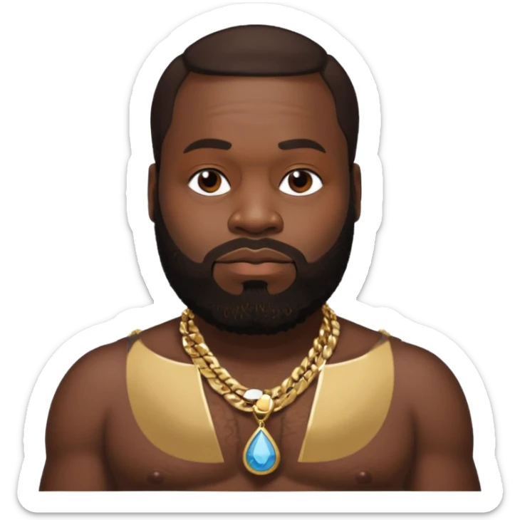 Rick Ross with dark brown hair, shirtless with necklace sticker